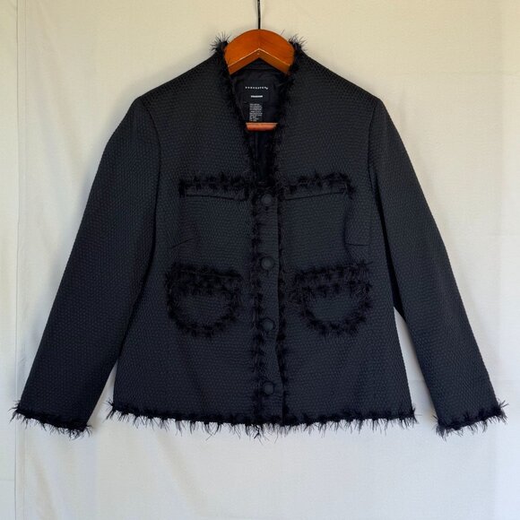 Doncaster Collection Black Tweed Fluffy Fringe Formal  Suit Jacket Plus Size 18W - Picture 1 of 14